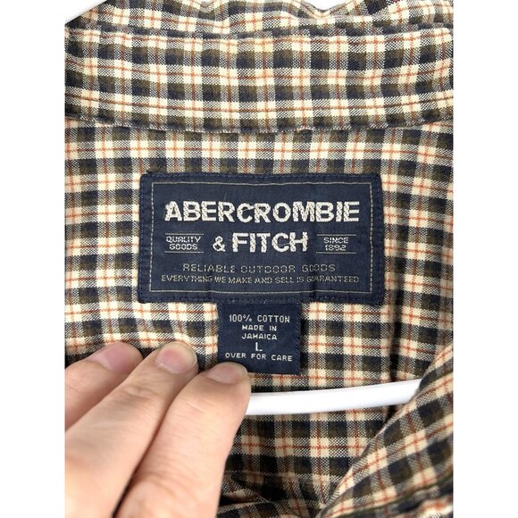 ABERCROMBIE & FITCH Mens Plaid Striped Cotton Long Sleeve Dress Shirt size L - Picture 3 of 16